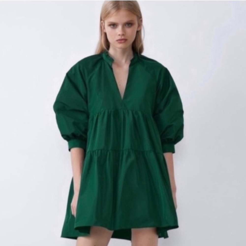 Zara Dark Green 3 layer 3/4 sleeve dress